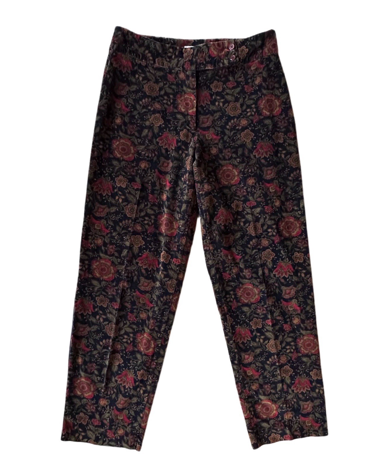 Vtg Talbots Women’s 10 Floral Print Corduroy Pants High Waist Classic Fall