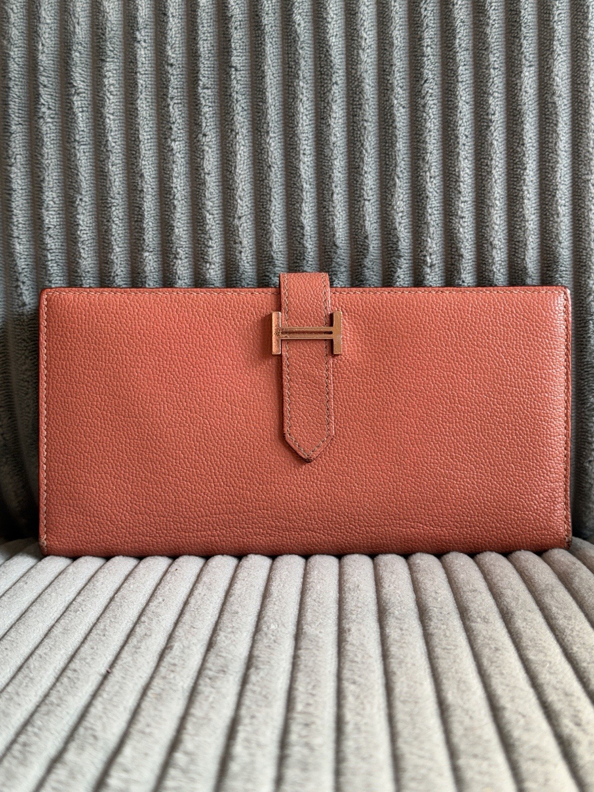 Hermes Bearn Leather Wallet-Palladium Hardware