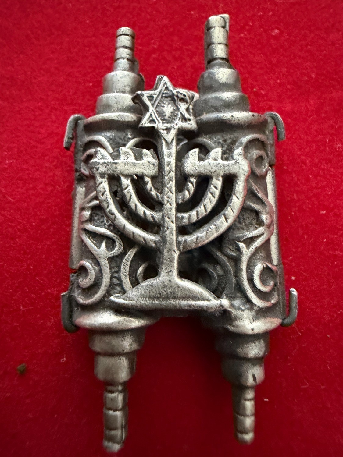 Antique Russian Silver 84 Jewish pendant Torah Top Judaica Menorah