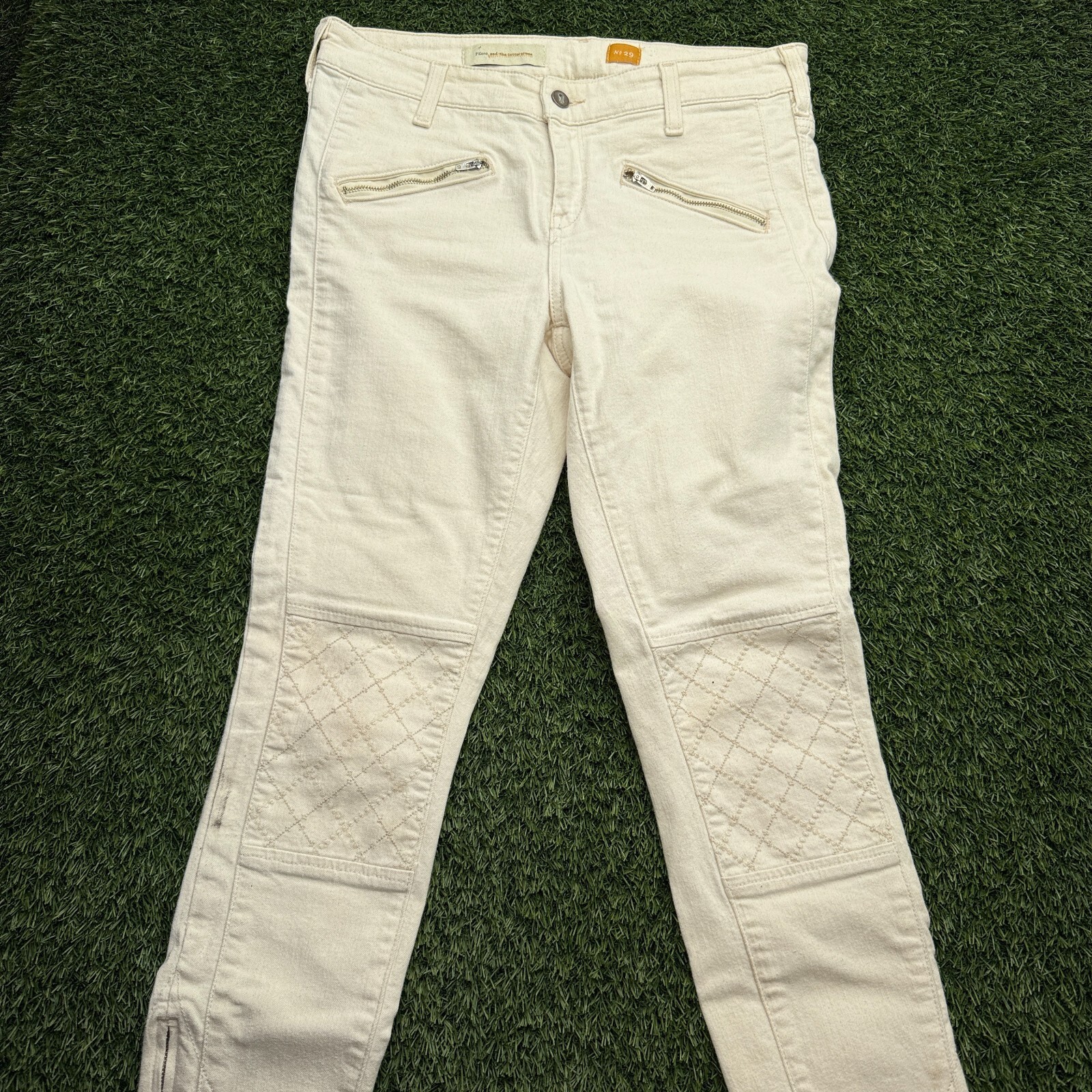 Pilcro and The Letterpress Jeans Womens 29 Beige Quilted Knee Zipper Ankle Pilcro and The Letterpress Jeans Womens 29 Beige Quilted Knee Zipper Ankle