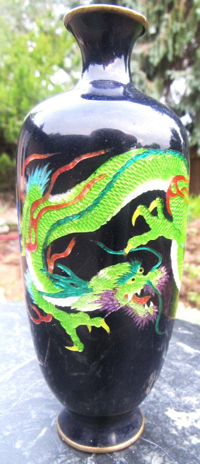 Fine Antique Japanese Ginbari Cloisonne Vase w/ Dragon Meiji Period 6\