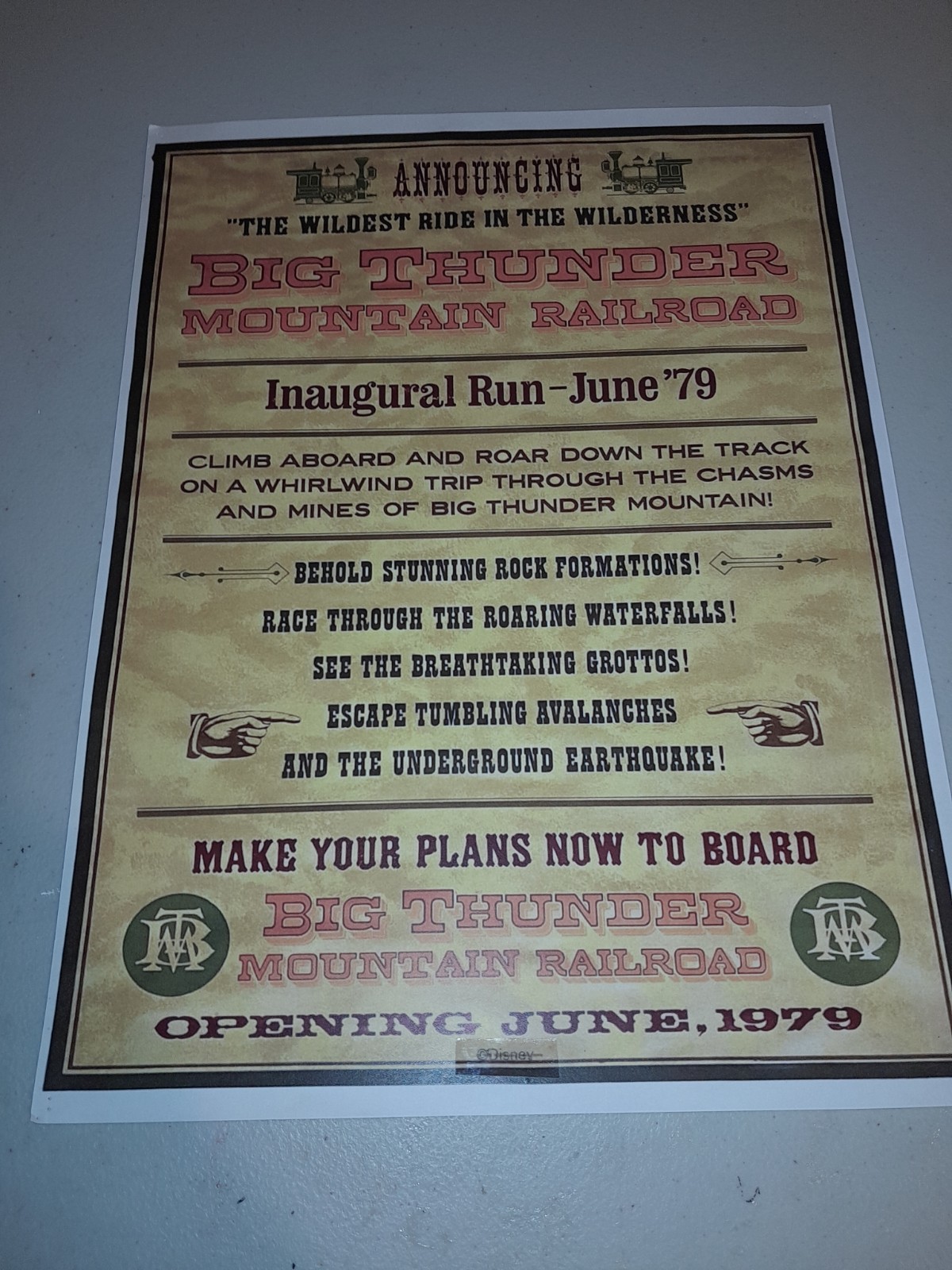 DISNEYLAND BIG THUNDER MOUNTAIN PROP SPECIAL EVENT POSTER 