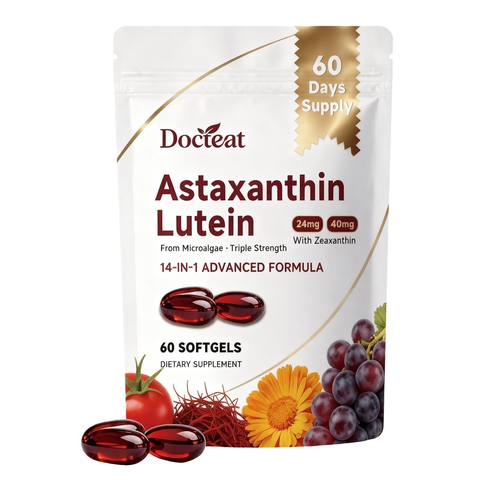 14-in-1 Astaxanthin 24mg & Lutein 40mg with Zeaxanthin Supplements US 1-5 pack