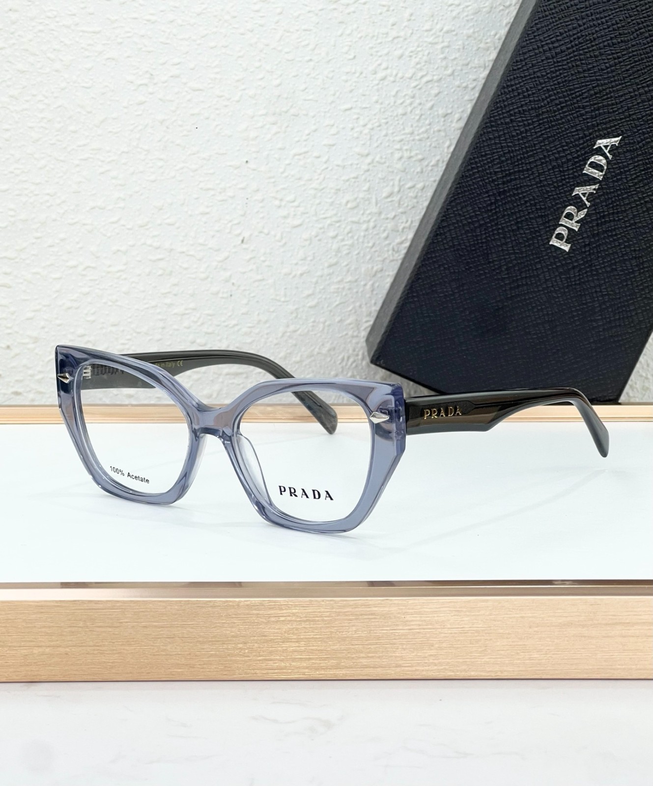 PRADA QM5538 Eyeglasses Transparent Blue Gray Cat Eye Optical Frames 51-21-145