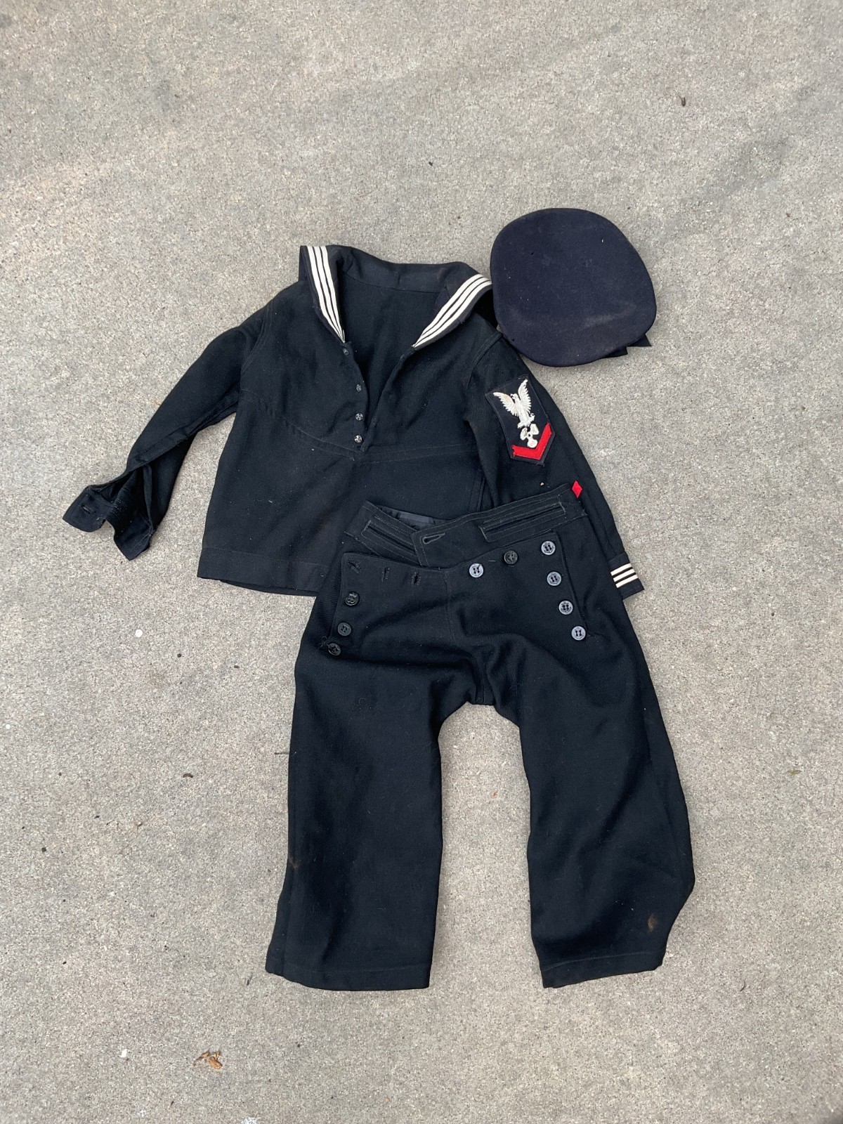 Vintage U.S. Navy Child’s Sailor Uniform Set w/ Hat – Navy Blue Wool Middy Outfi