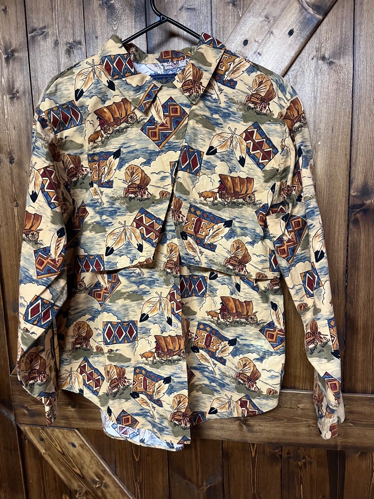 Vintage Panhandle Slim Mens Shirt Medium Button down Brush popper Cowboy Wagon