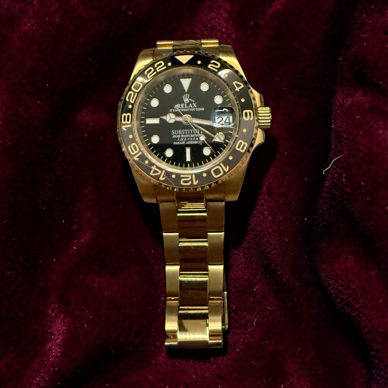 Relax Substitute GMT 40mm Automatic Yellow Gold PVD Early Logo Watch