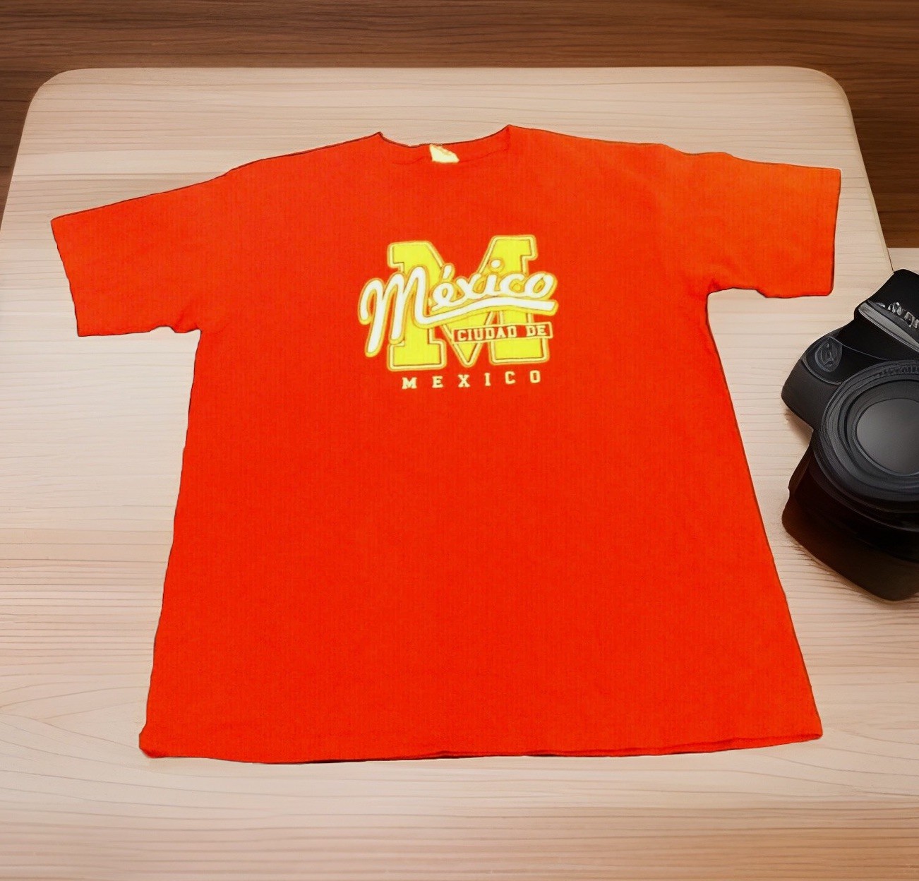 Vtg CIUDAD DE Mexico Graphic YAZBEK Men\'s LARGE Temple Mayor Burnt Orange Crew