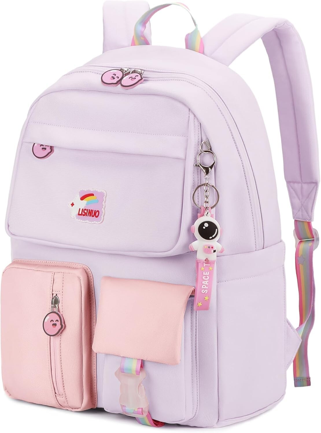 Cute Purple School Backpack for Girls Multi Pocket Bookbag Kawaii Student Bag