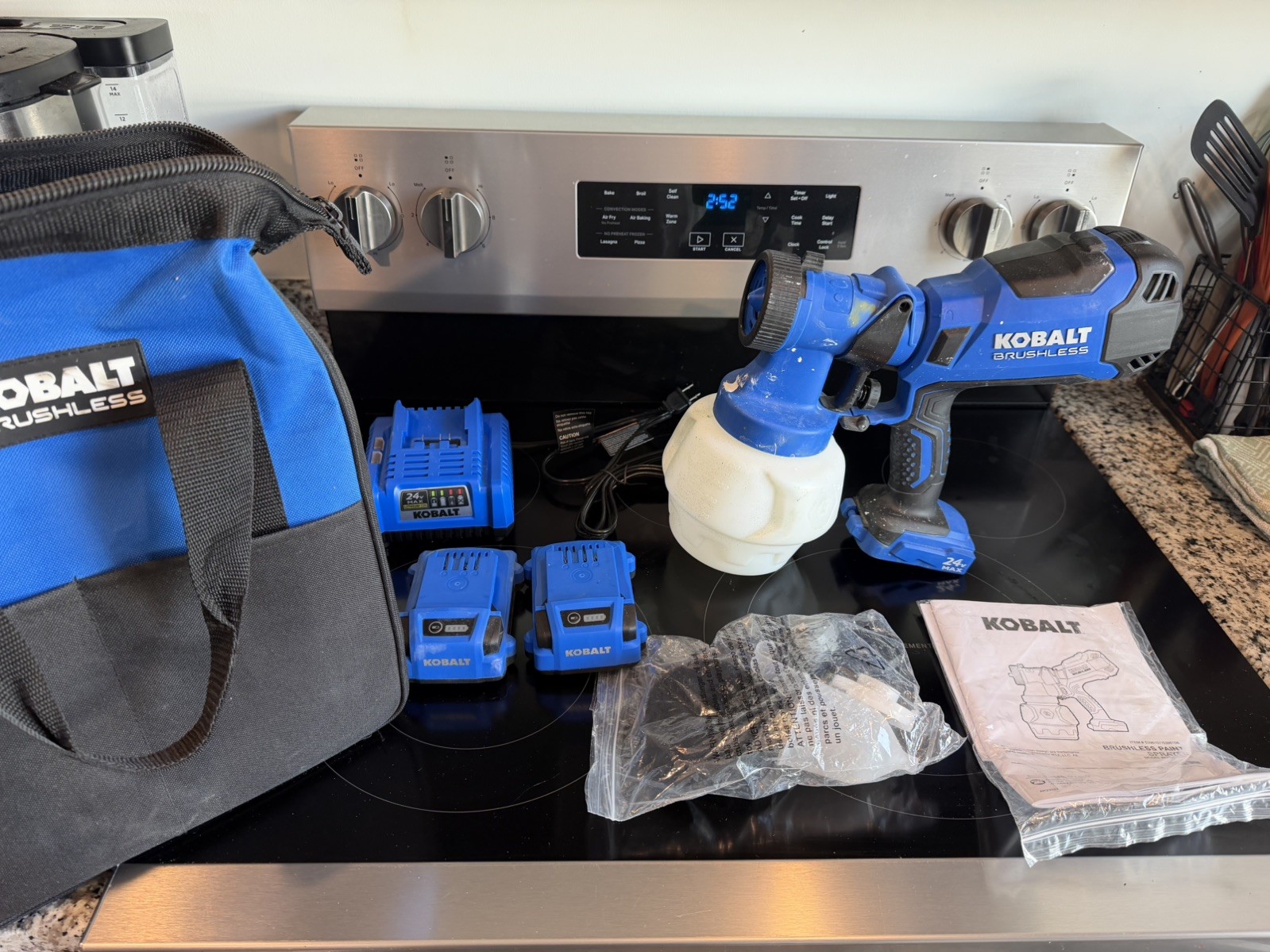 KOBALT 24V Battery Handheld HVLP Paint Sprayer w/2 Batteries/Charger/Bag