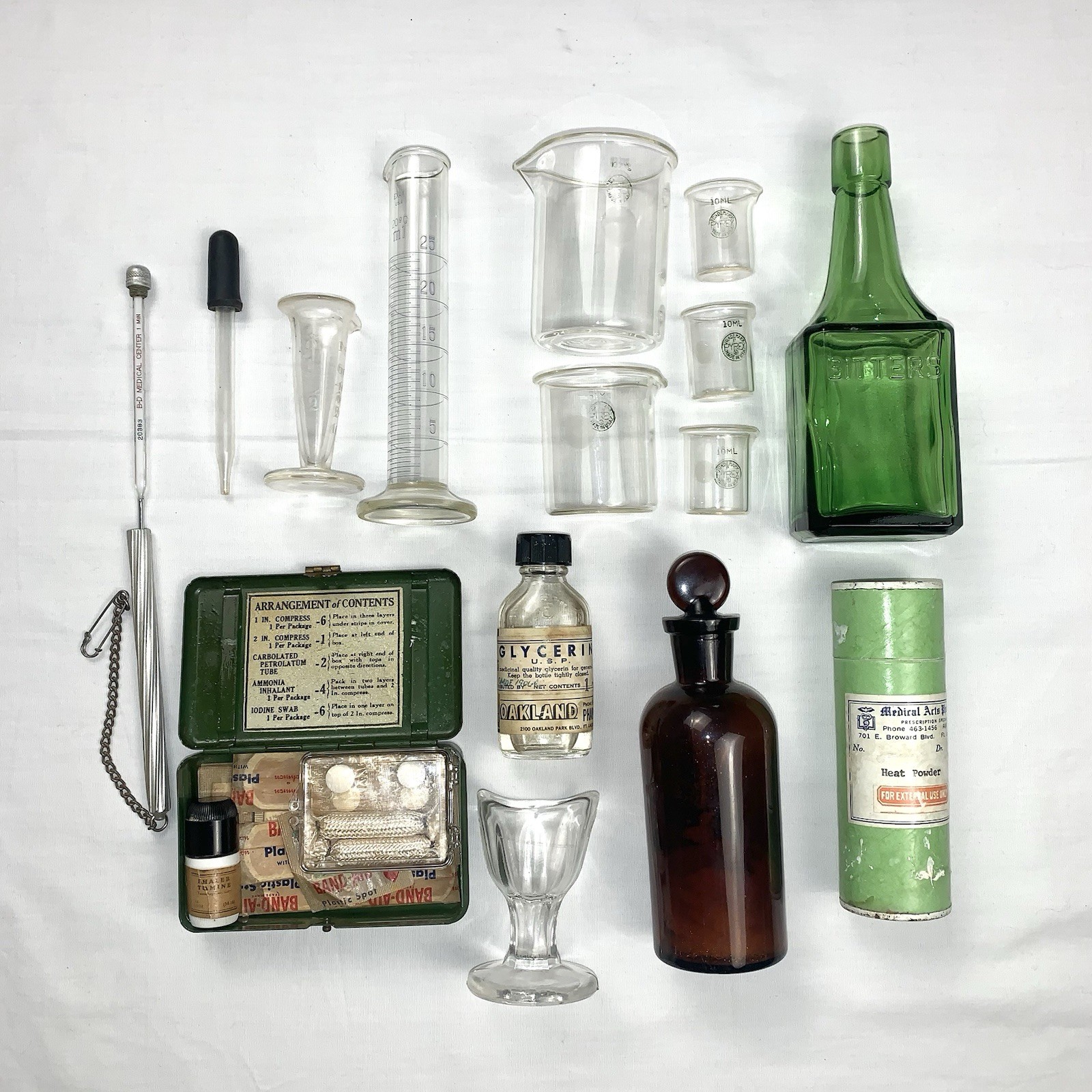 Antique Lot Of 14+ Pharmaceutical Druggist Apothecary bottles First Aid Lab Misc