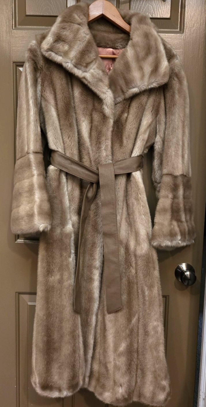 Vintage 70s Sears Best Women\'s Tan Faux Fur Full Length Long Coat Sz 12