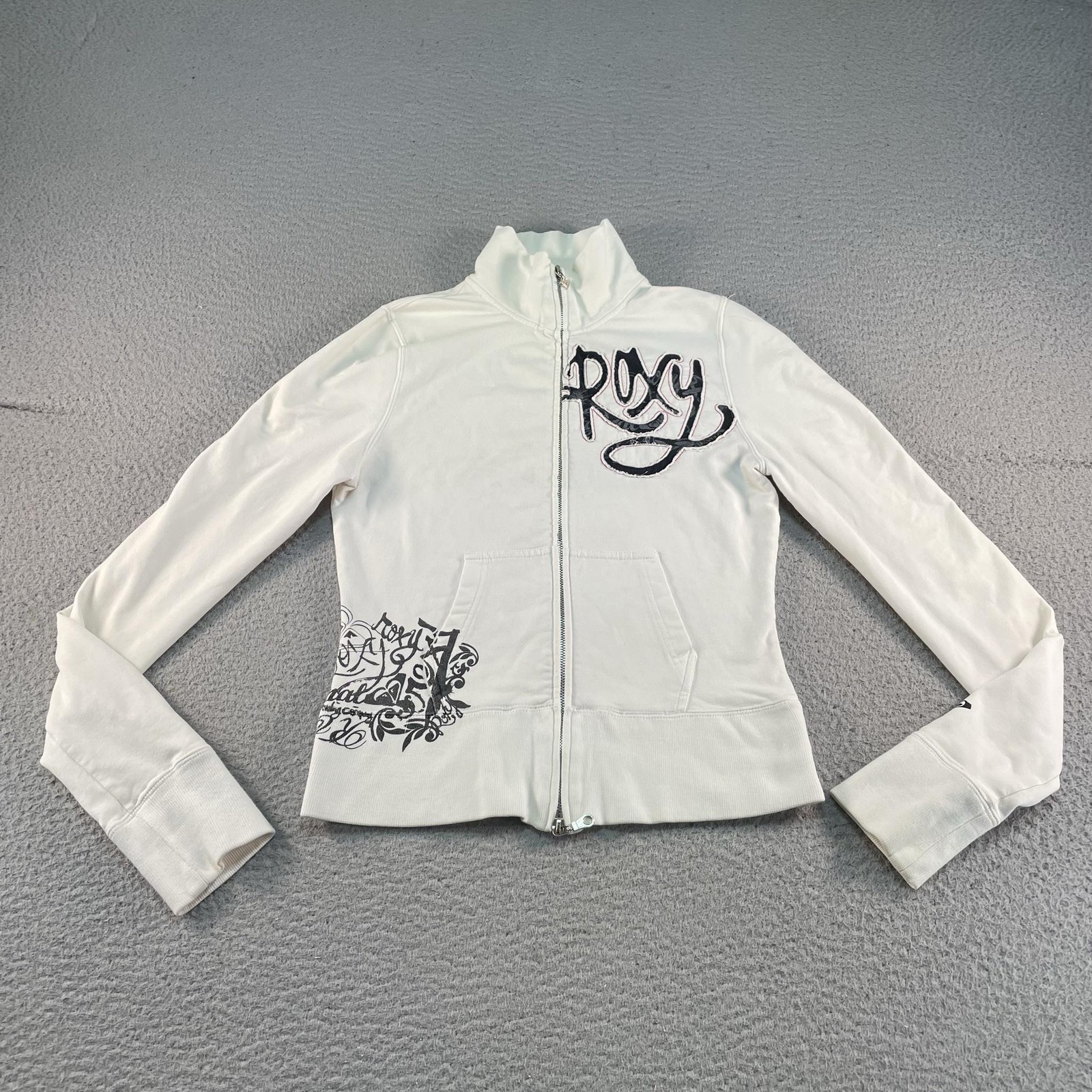 Y2K Roxy Jacket Womens Small White Track Floral Full Zip Logo Surf Skate Tattoo
