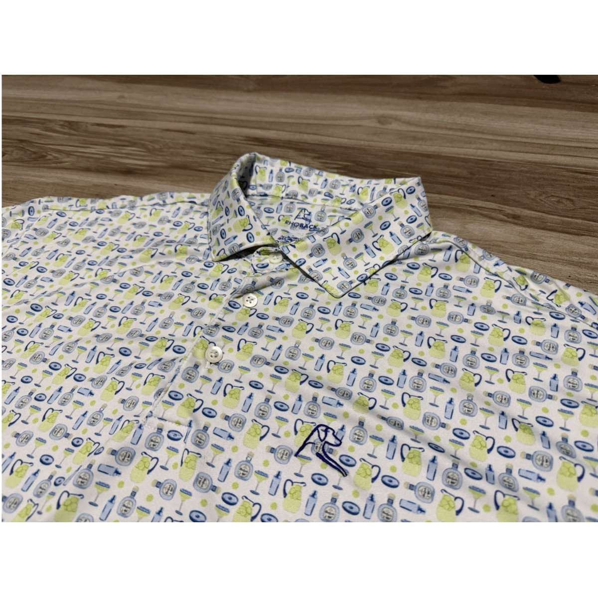 Rhoback The Margarita Men Golf Polo Shirt White Drink Print Size M