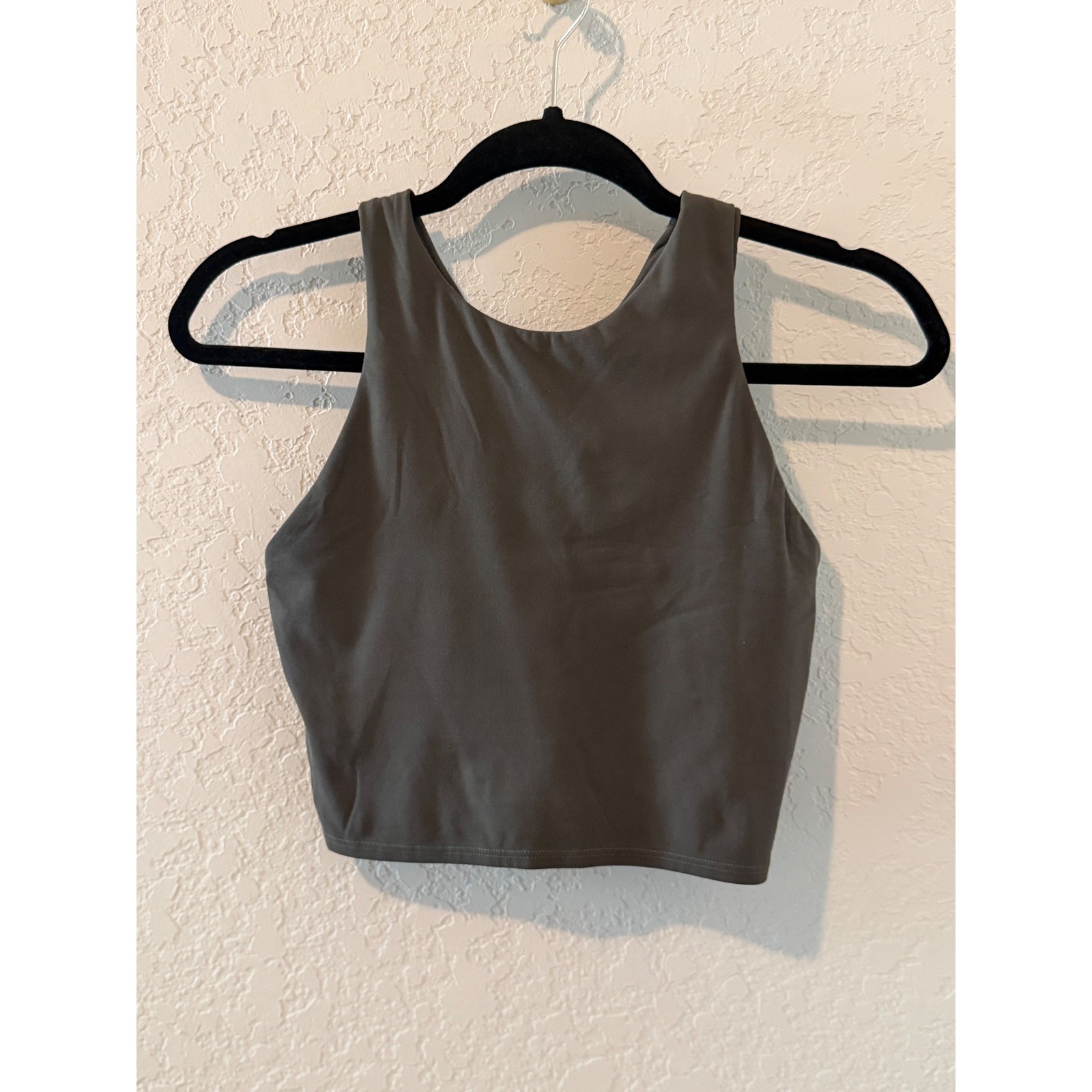 Athleta Conscious Crop Tank Top High Neck Built In Bra Gray Green Womens Small