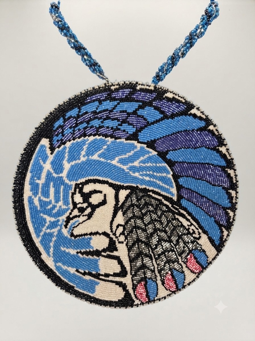 Handcrafted Beaded Eagle Medallion Soaring Spirit Native Style Art 6\