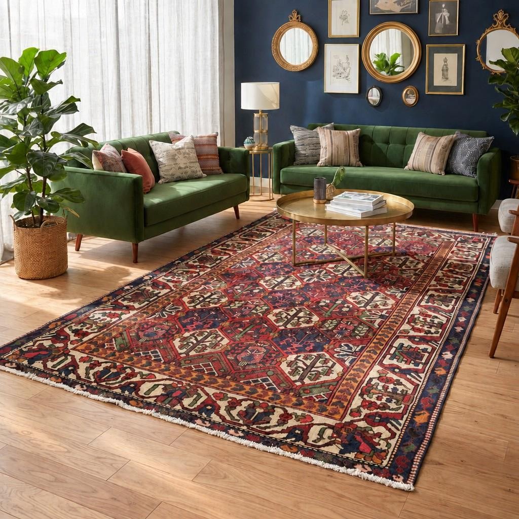 Vibrant Vintage Hand Knotted Wool Area Rug 5\'4 x 9\'4 Geometric Oriental Carpet