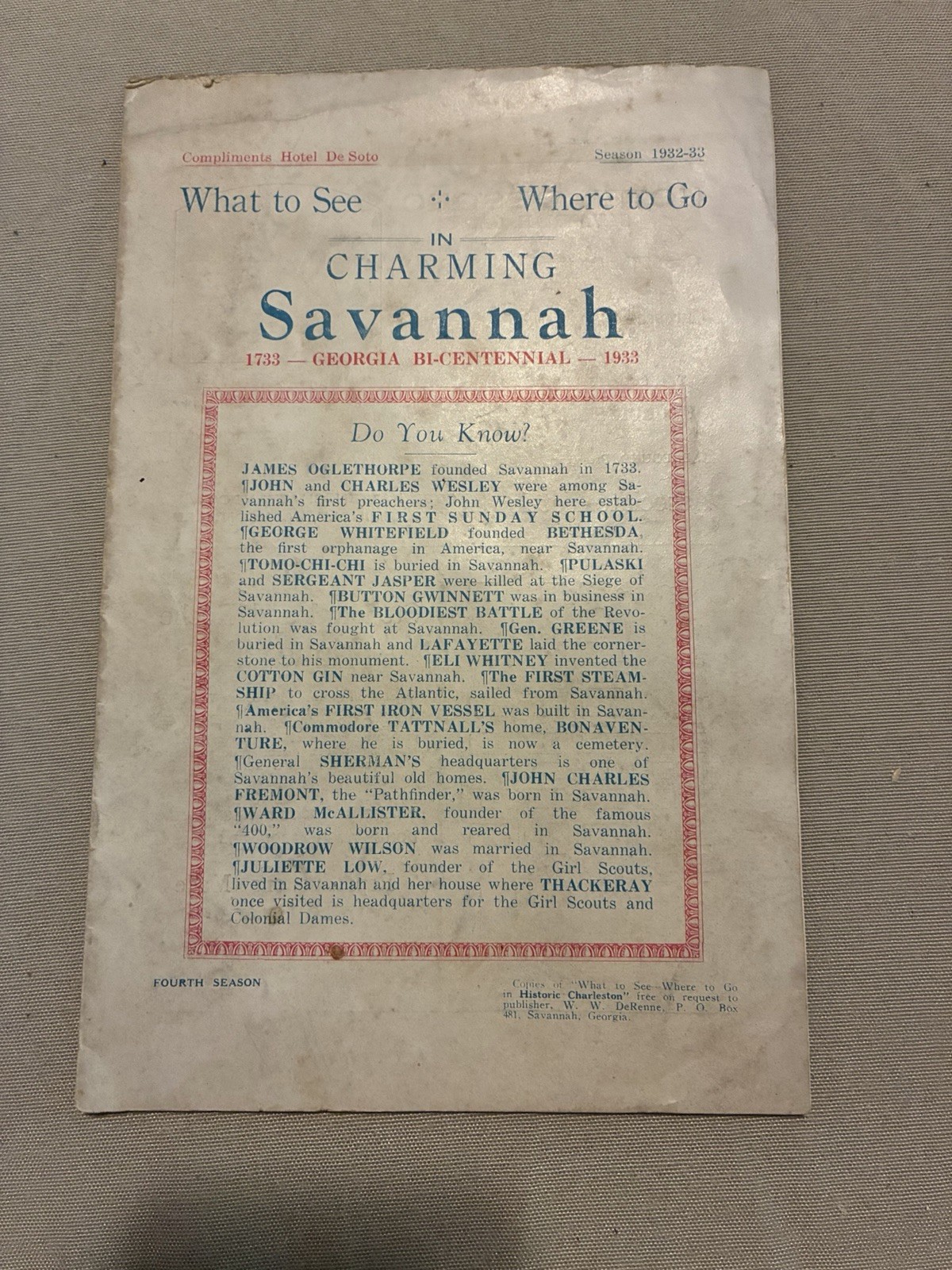 Vintage Savannah Georgia Magazine Bicentennial 1933 Vintage Savannah Georgia Magazine Bicentennial 1933