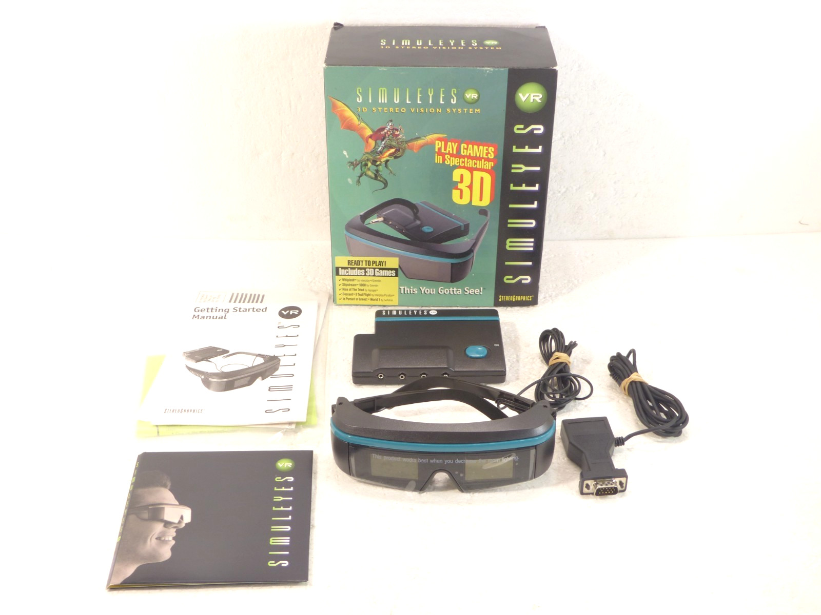 Vintage 1995 StereoGraphics SimulEyes VR 3D Shutter Glasses System PC Complete