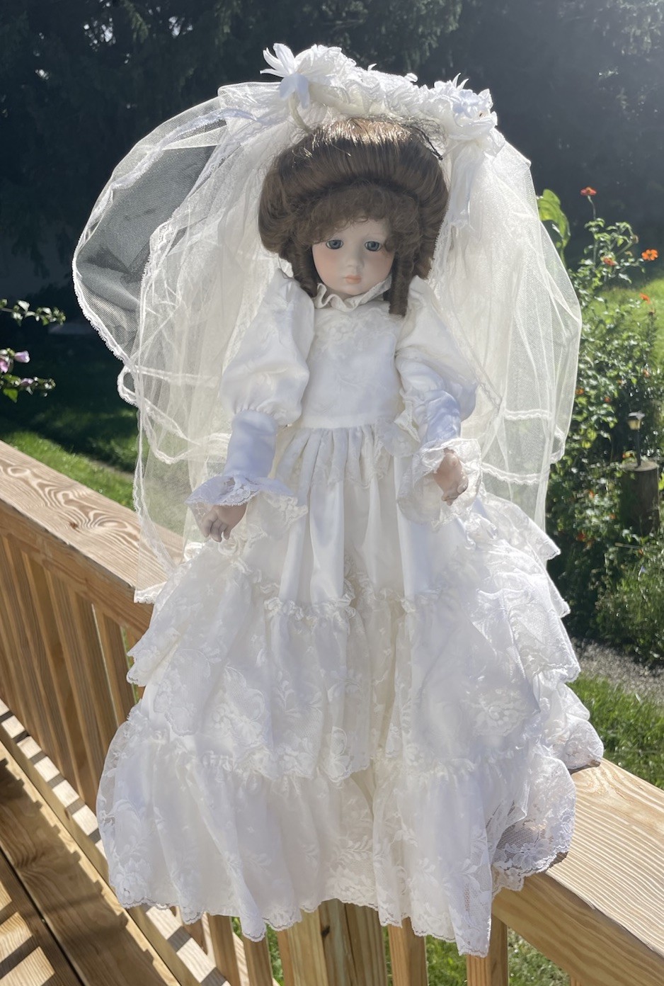 Antique French Reproduction  Albert Marque 20”Bride Doll Porcelain Head