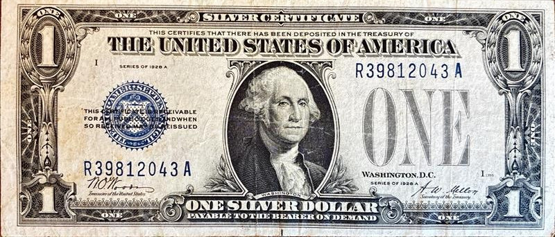 1928 A $1 One Dollar Silver Certificate - FUNNY BACK ~ Circulated 1928 A $1 One Dollar Silver Certificate - FUNNY BACK ~ Circulated
