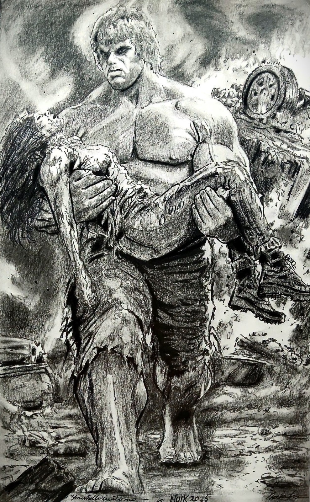 HULK OOAK 💥 Original Pencil Art 10x16 Lou Ferrigno Inspired Laura Banner Marvel
