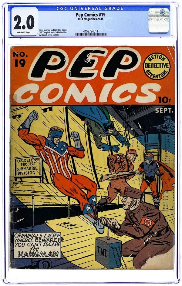 Pep Comics #19 / 1941 WW2 Cover / CGC 2.0 / The Shield was pre-Captain America Pep Comics #19 / 1941 WW2 Cover / CGC 2.0 / The Shield was pre-Captain America