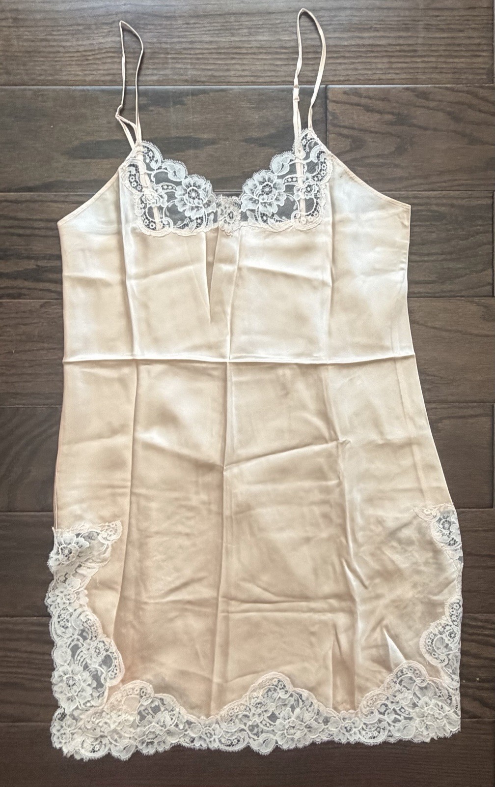 Vintage Lasoie 100% Silk Lace Camisole Champagne Cami Top L NWOT Y2K (B7)