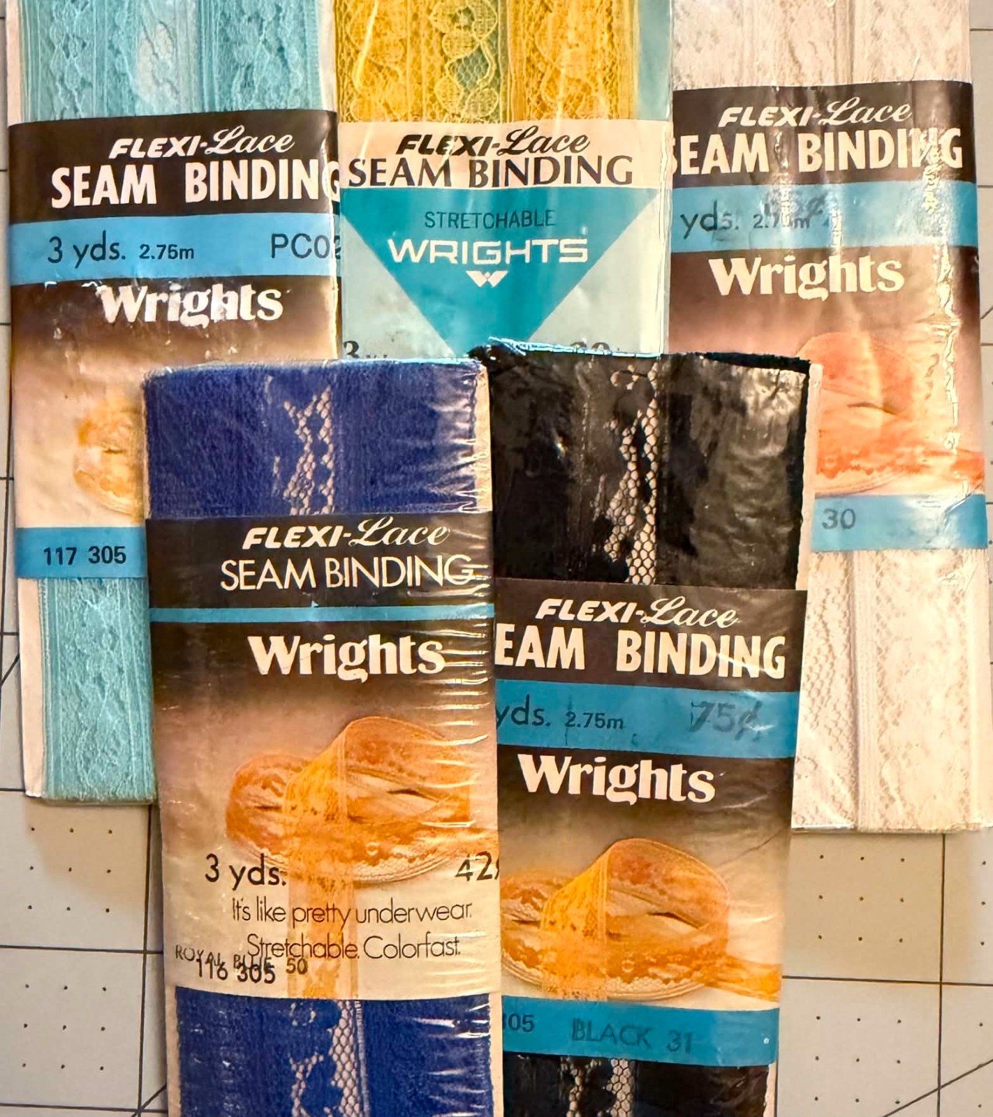 NIP VTG Wrights Flexi-Lace Seam Binding 5 Lot 1969-1986 Sewing Notions 15 Yds