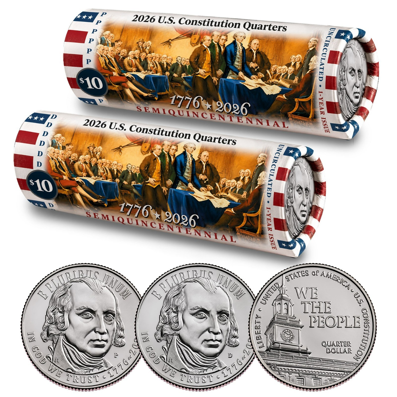 2026 P & D Set • U.S. Constitution We the People  Quarter • DOI Rolls USA250