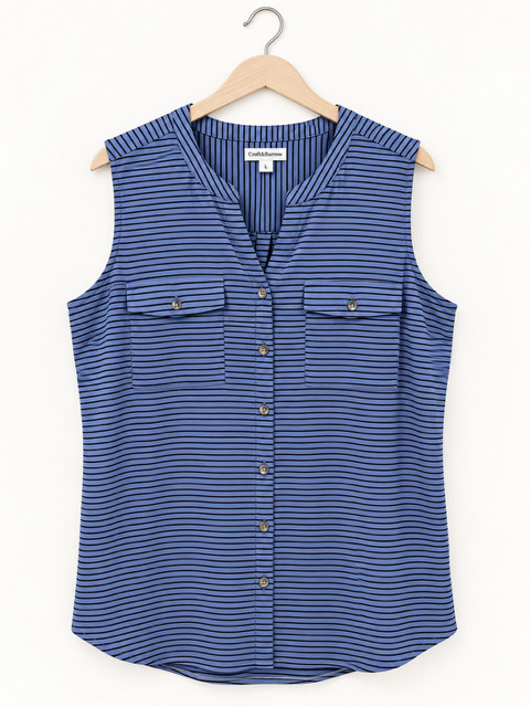 Croft & Barrow Women\'s Blue & Black Striped Sleeveless Blouse - L - New With Tag