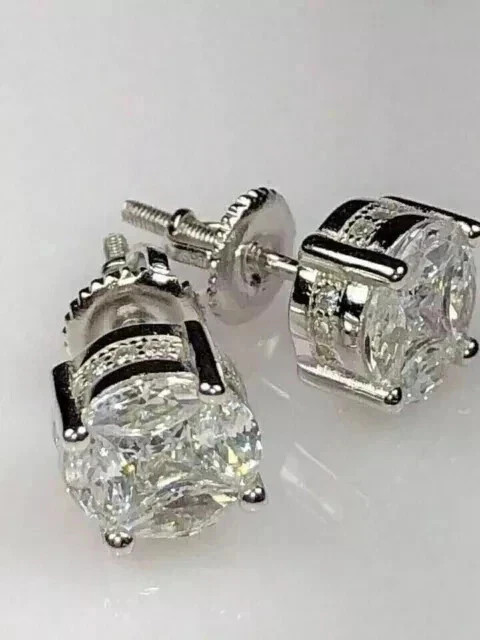 3.2Ct Round Cut Lab Created Diamond Men\'s Stud Earring 14K White Gold Plated