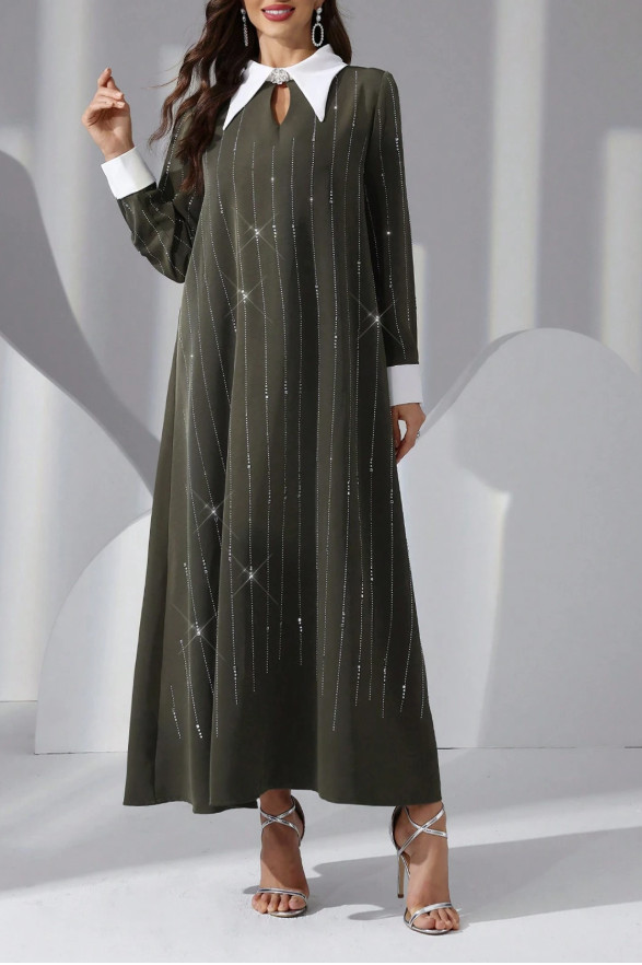 Women’s Elegant Black Long-Sleeve Dress with, Elegant Design with Collar & Cuffs Women’s Elegant Black Long-Sleeve Dress with, Elegant Design with Collar & Cuffs