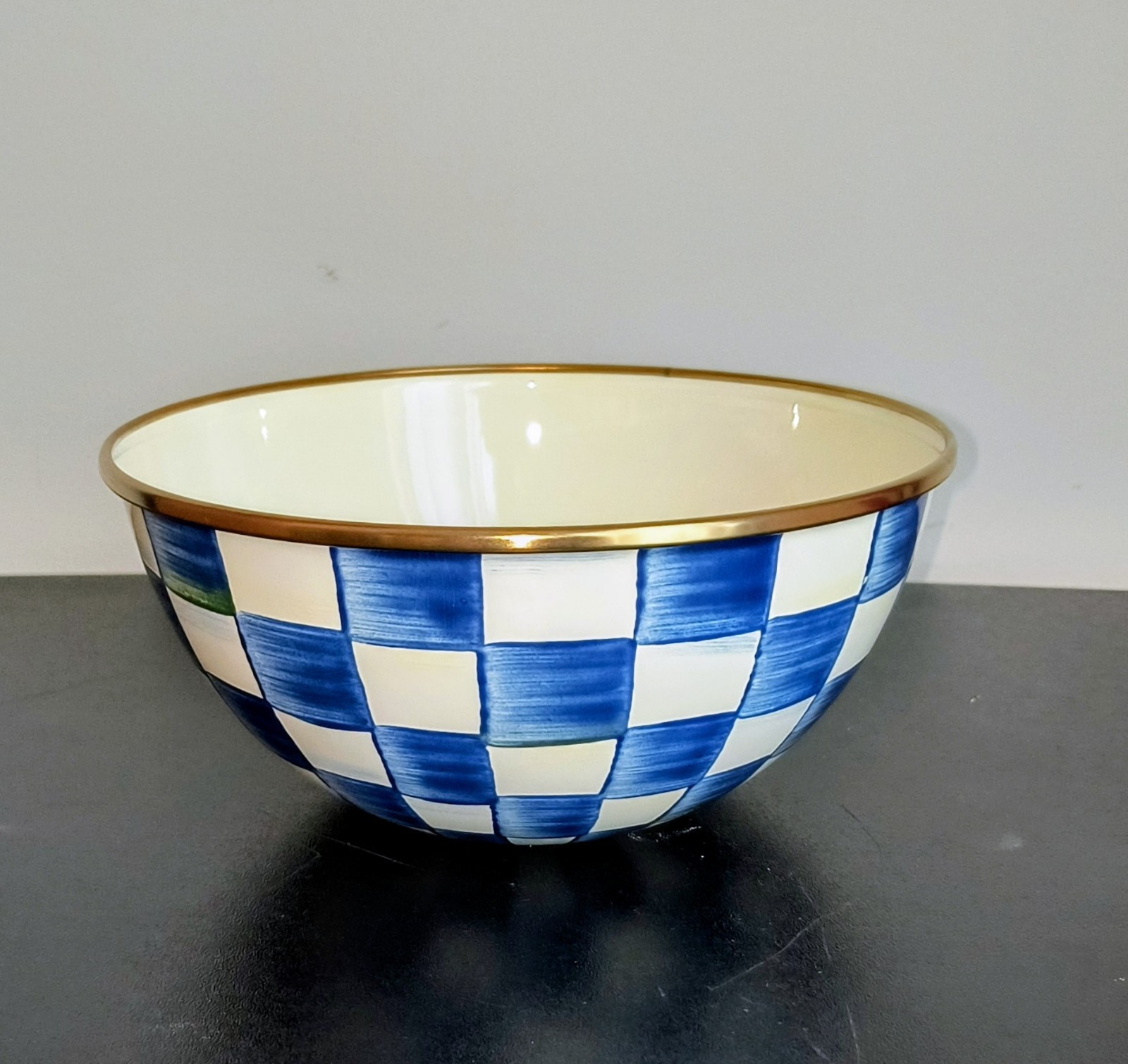 MACKENZIE-CHILDS Enamel Small Everyday Bowl. ROYAL BLUE CHECK. Awesome  