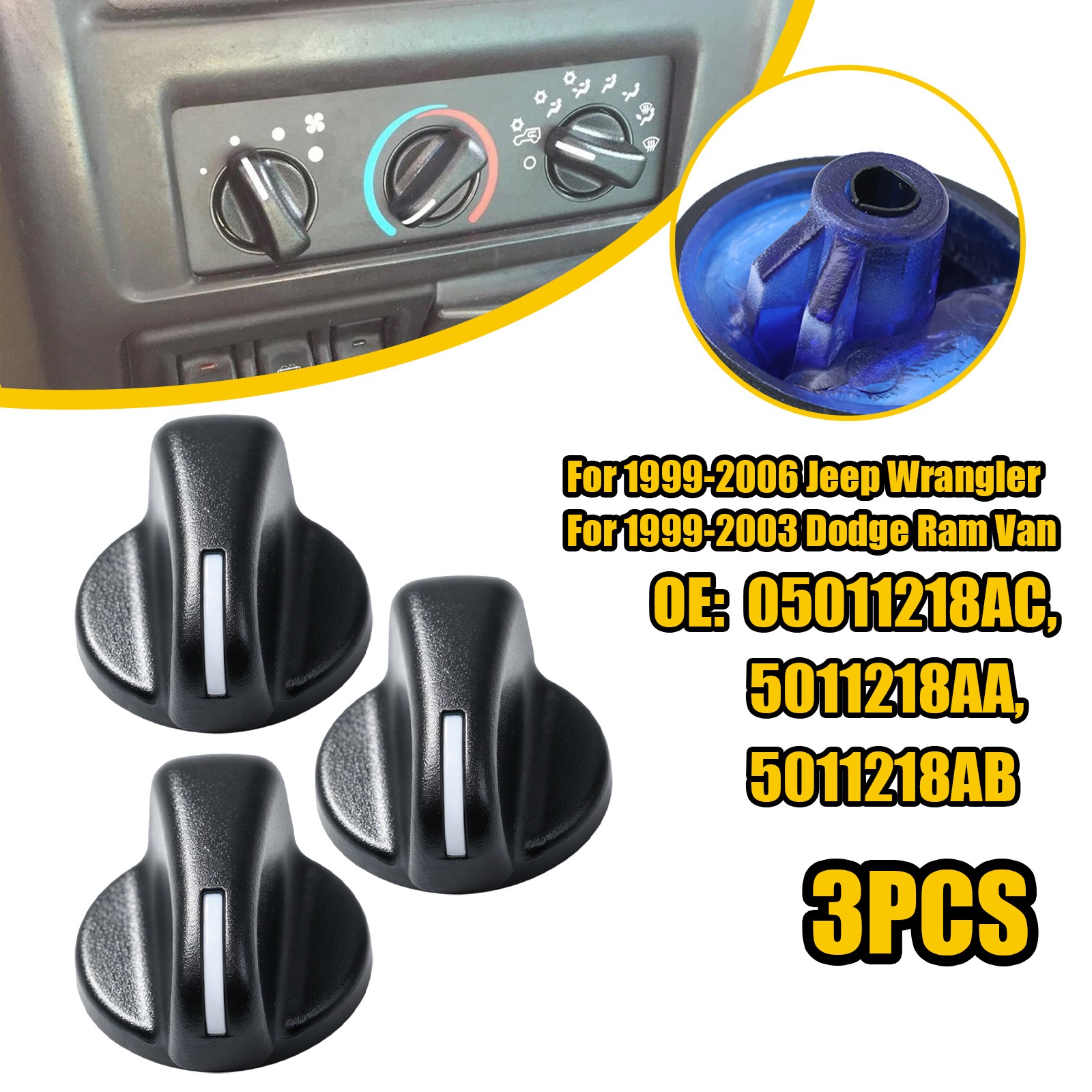 3X Control Knob Fan Speed Heater A/C NEW Fit 1999-03 Dodge Ram 1500 2500 3500