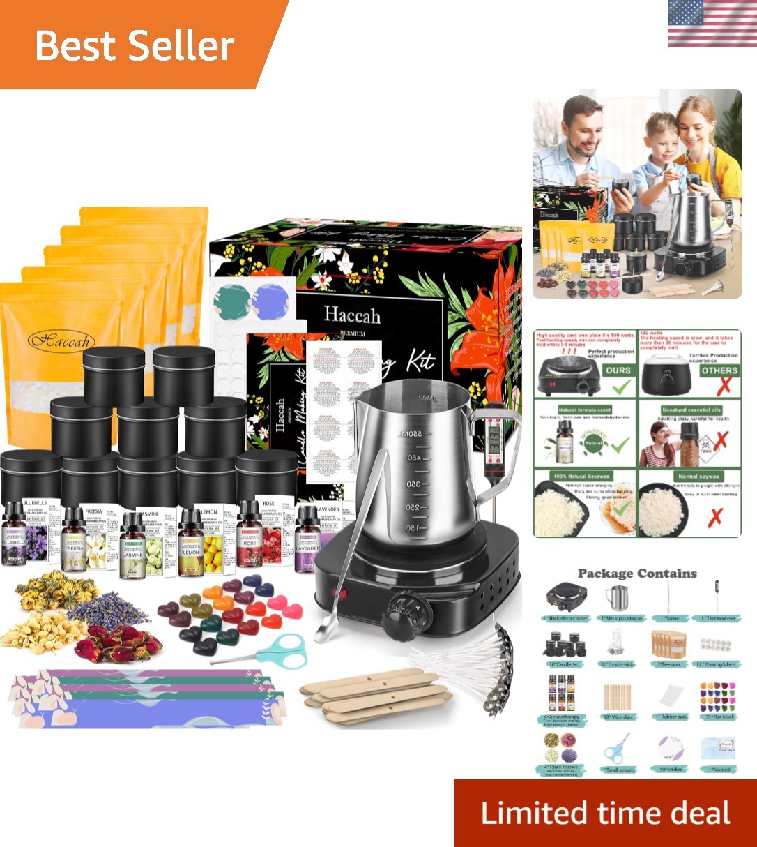 Complete Candle Making Kit with 500W Melter &  Supplies for Adults