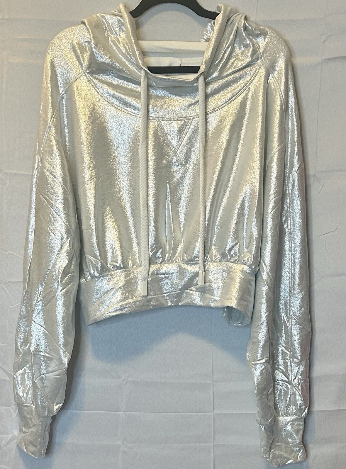NO Ka’oi XL Women’s Cropped Hoodie, Metallic Silver Shimmer, XL, New With Tags