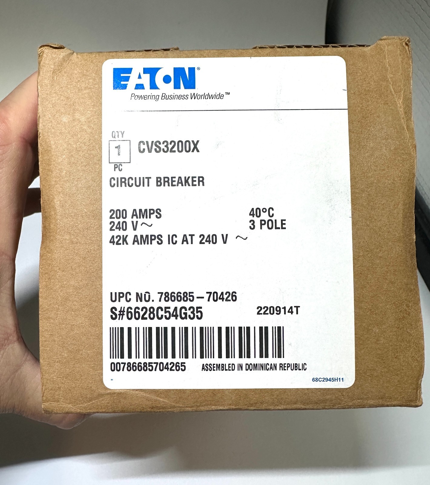 Eaton CVS3200X 200 Amp 240 Volt 42K Circuit Breaker NEW Eaton CVS3200X 200 Amp 240 Volt 42K Circuit Breaker NEW