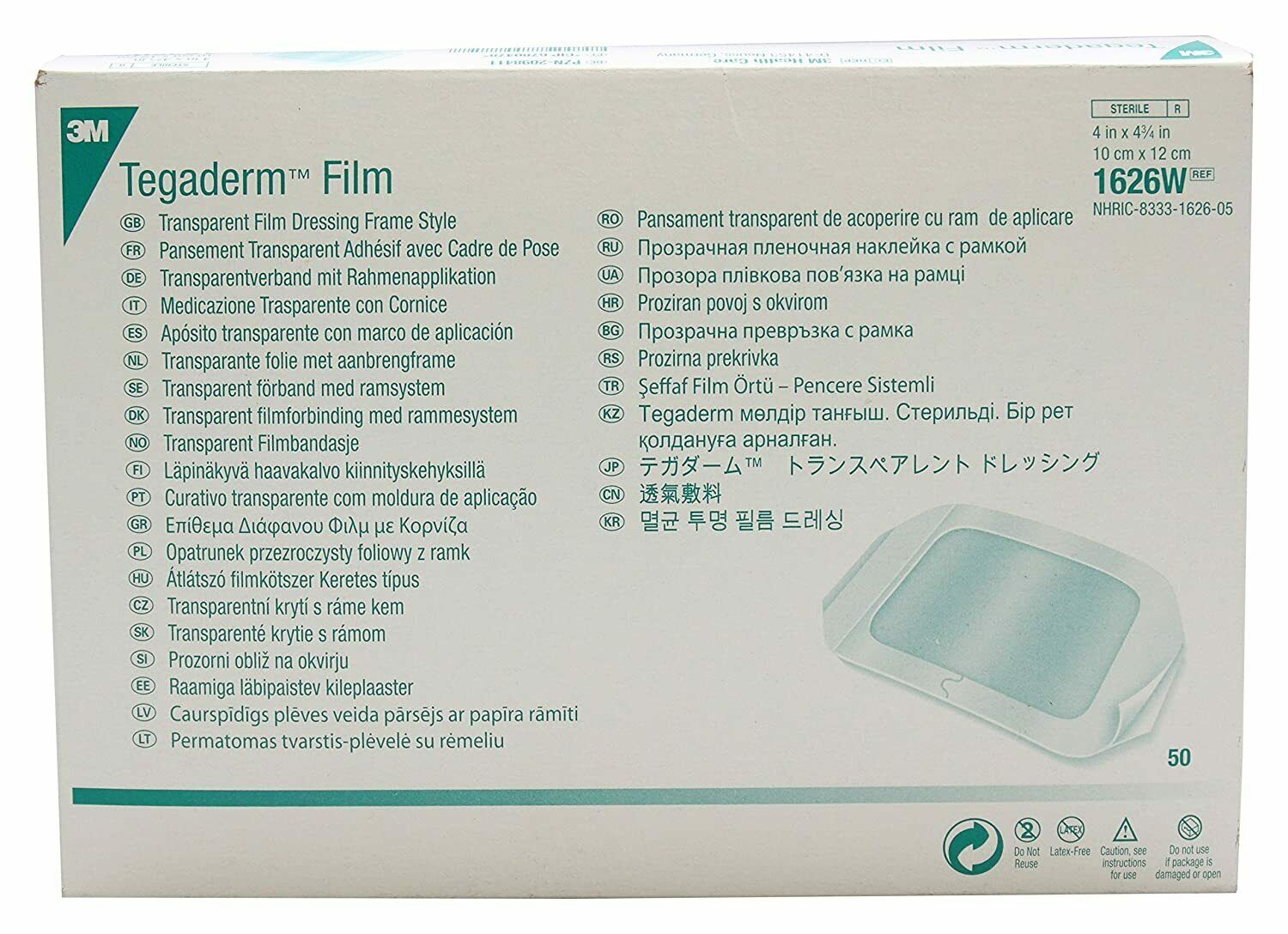 3M 1626W Tegaderm Transparent Film Dressing 4 in. x 4¾ in. (2 Boxes of 50)