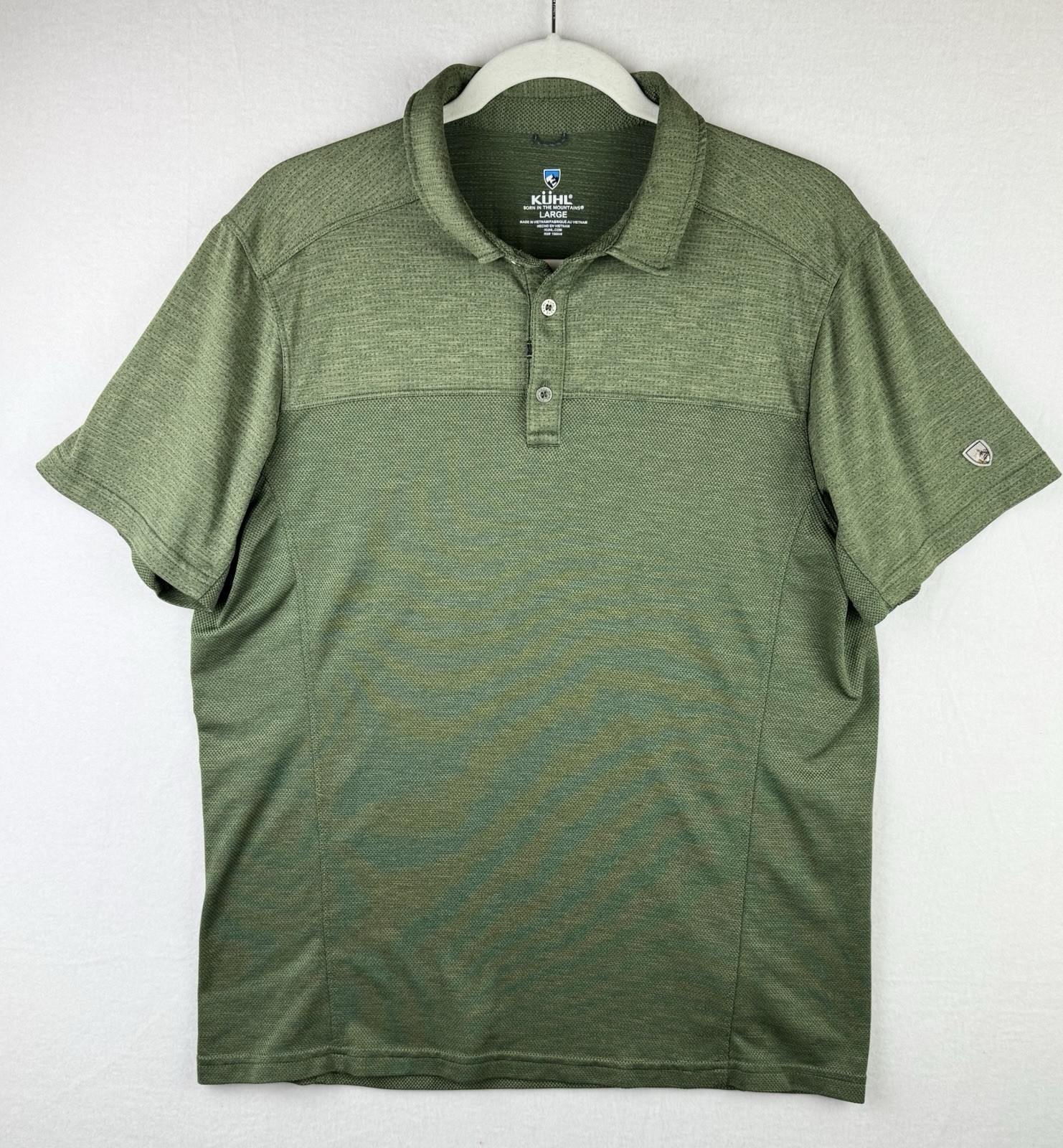 Kuhl Engineered Men Polo Shirt Response Short Sleeve Heather Green L Performance