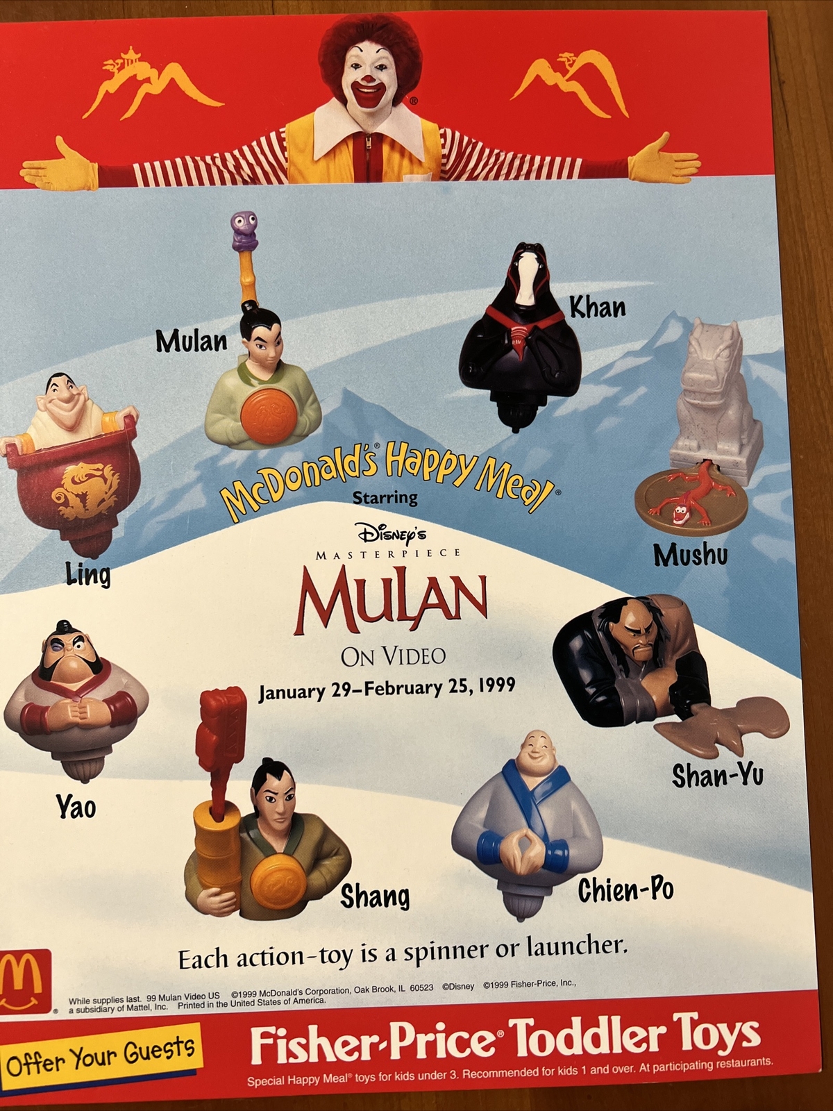 MCDONALDS - 1999 MULAN HAPPY MEAL COMPLETE SET OF 8 NEW IN Package 