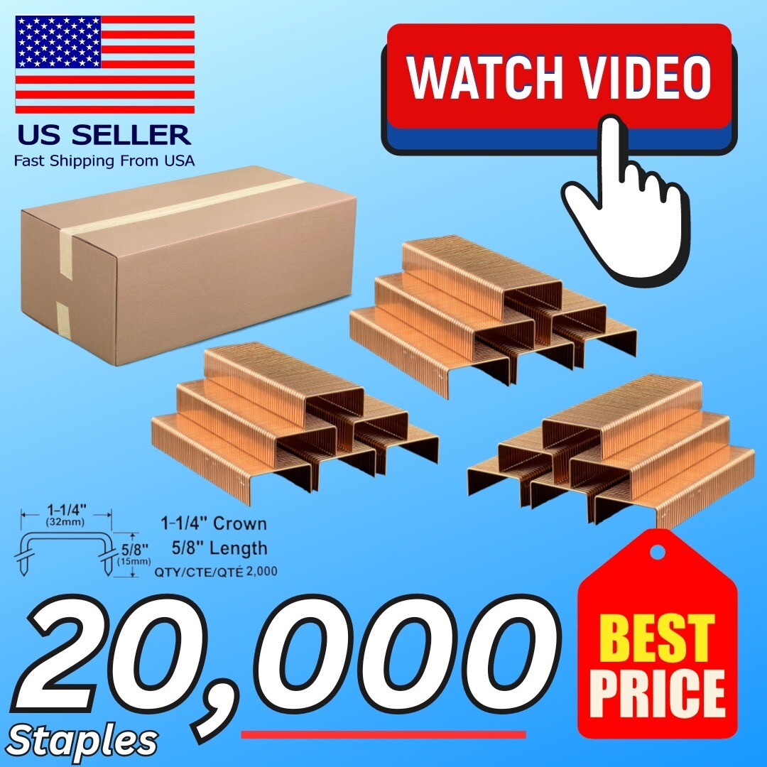 NEW - 20,000 Copper Carton Closing Staples (C5/8) Box Closer 1 1/4 X 5/8 - VIDEO
