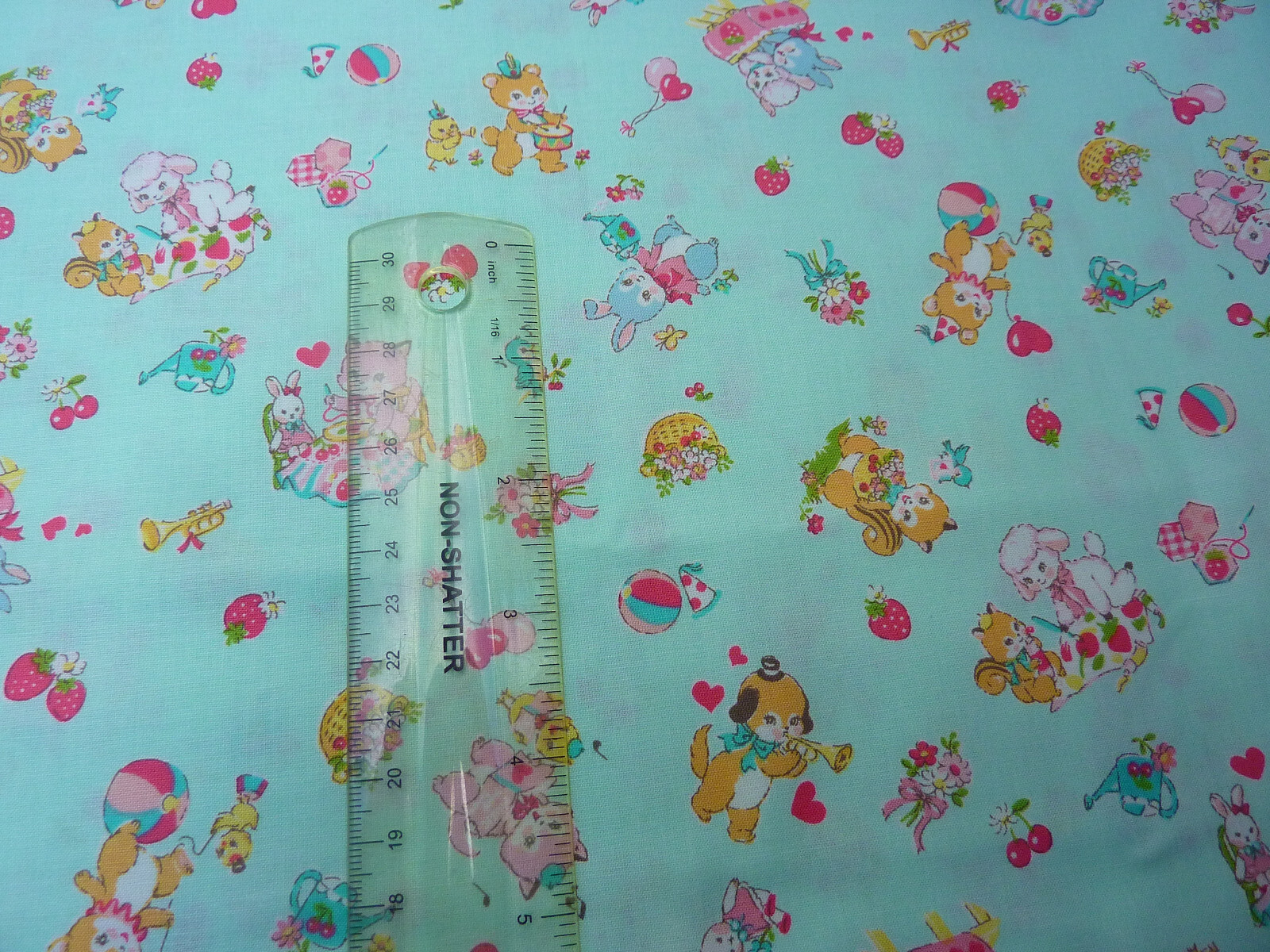 Yuwa Atsuko Matsuyama 30\'s Collection Baby Animals Primary Colors on Aqua 1 Yd Yuwa Atsuko Matsuyama 30\'s Collection Baby Animals Primary Colors on Aqua 1 Yd