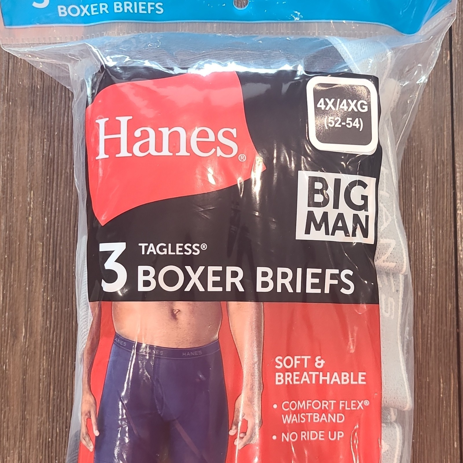 Men\'s Hanes Big Man 3 Pack Tagless Soft Cotton Boxer Briefs 4X/4XG (52-54) Men\'s Hanes Big Man 3 Pack Tagless Soft Cotton Boxer Briefs 4X/4XG (52-54)