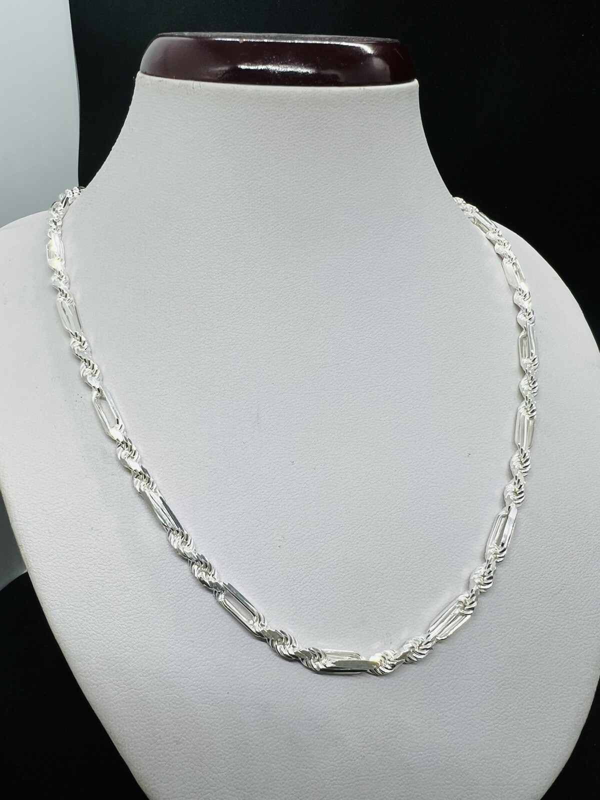 925 Sterling Silver Men\'s Women\'s Figarope chain Necklace 4mm 18\