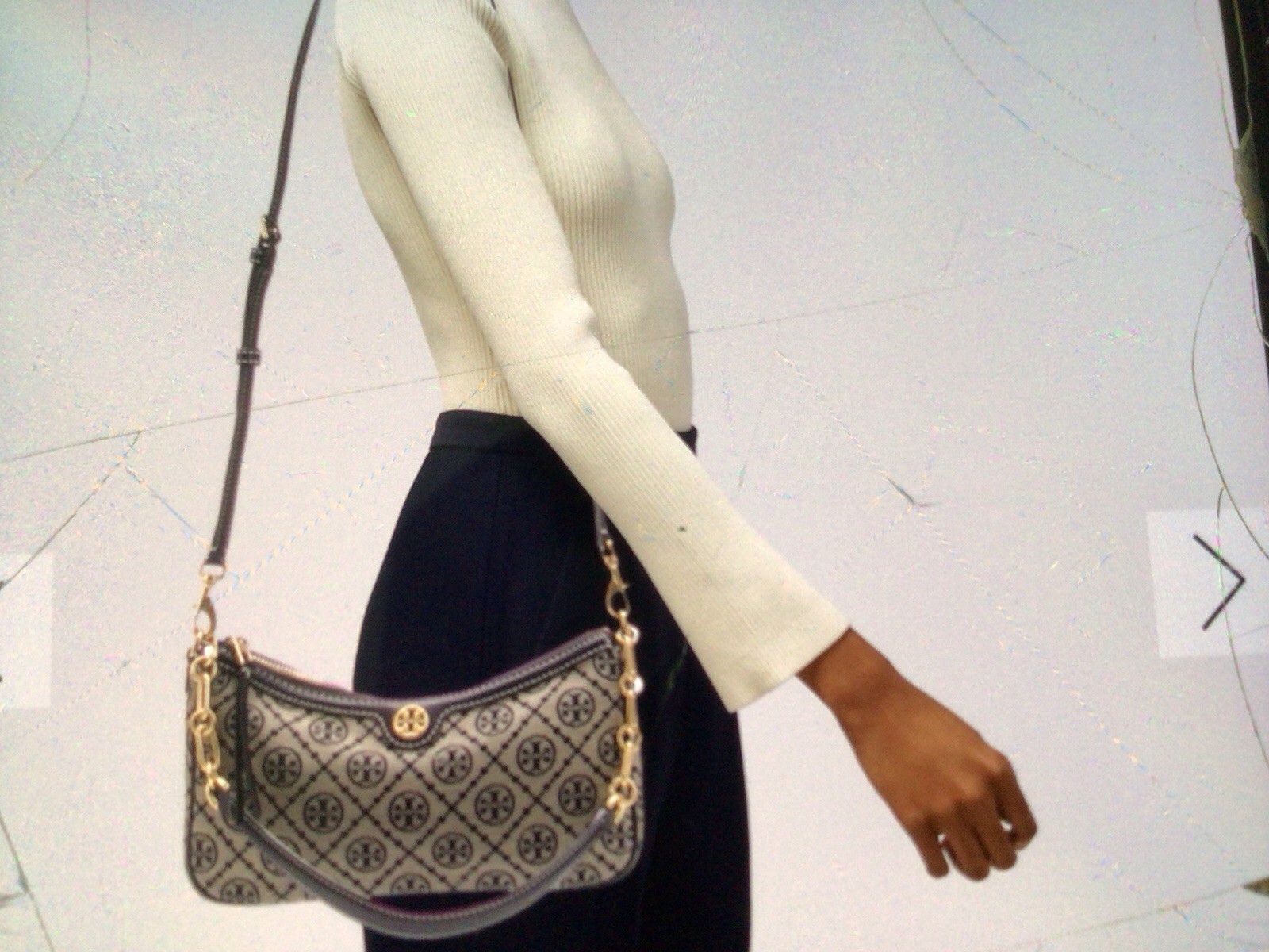 Vintage Tory Burch Navy With T Monogram Studio Purse, 10” X 5.5” X 2” $850.00.