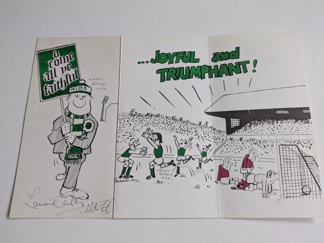 Hibernian FC Very Rare Harry Gilzean Christmas card Lawrie Reilly hand signed