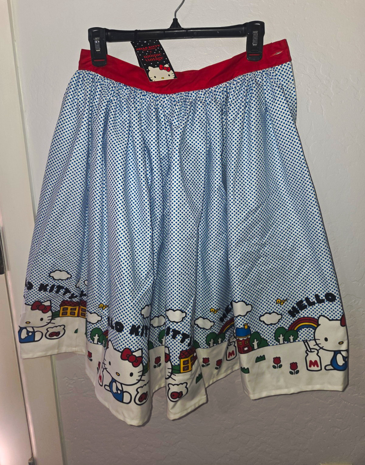 Hello Kitty and Friends x Unique Vintage Blue Polka Dot A-Line Skirt M Hello Kitty and Friends x Unique Vintage Blue Polka Dot A-Line Skirt M