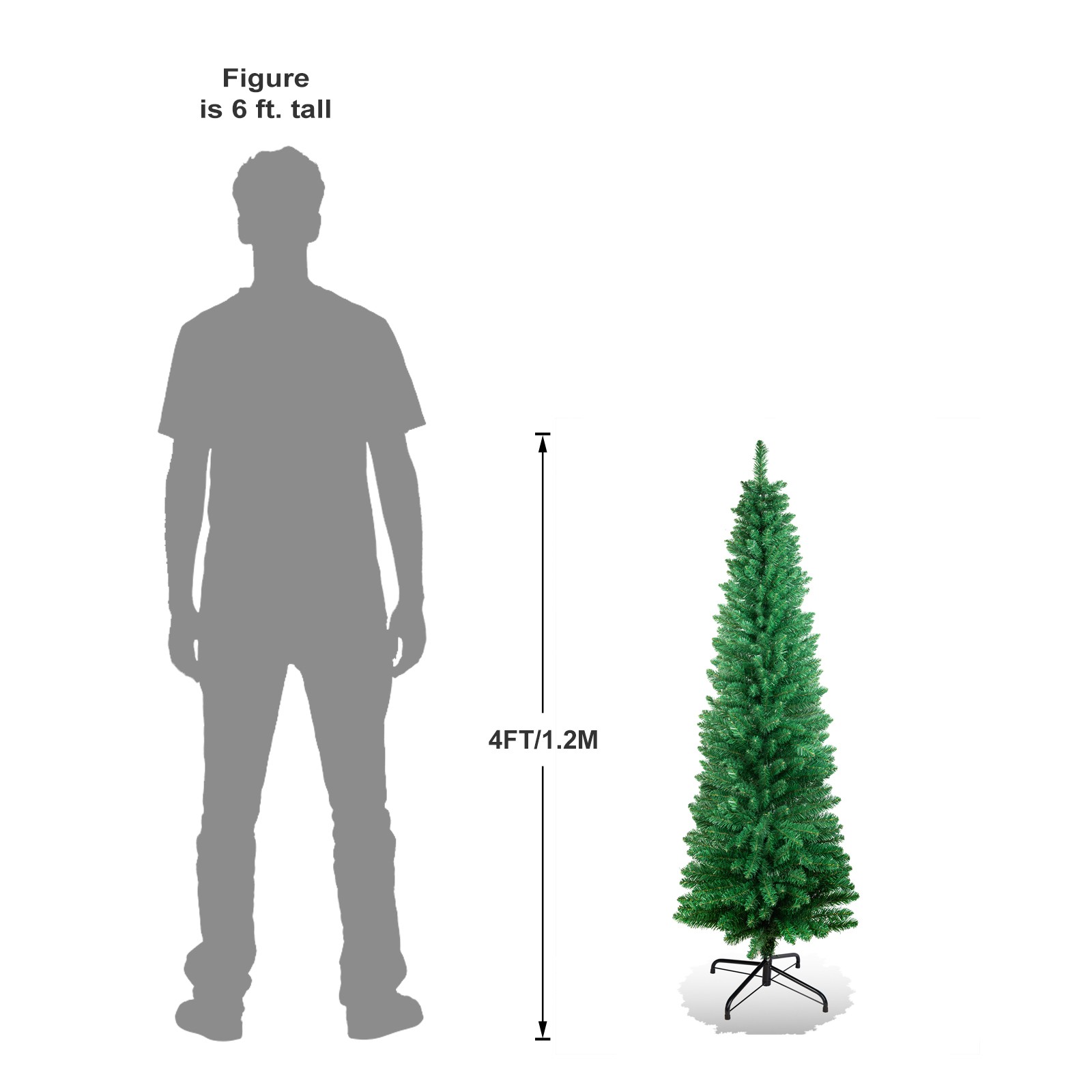 4/5/6/7FT Green Artificial Pencil Christmas Tree Tall Thin Slim Xmas Pine Tree