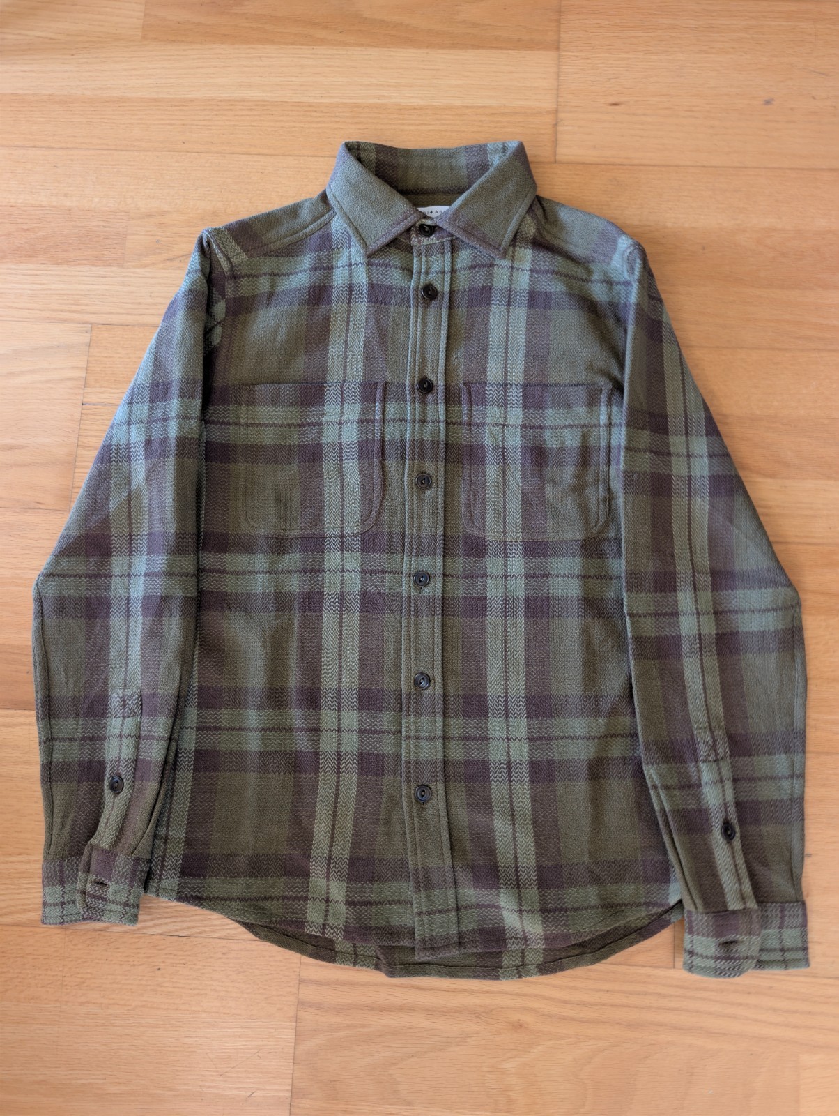 NEW Indi + Ash AMES Work Shirt Mens Medium (2)  Handwoven Plaid Button Up Forest